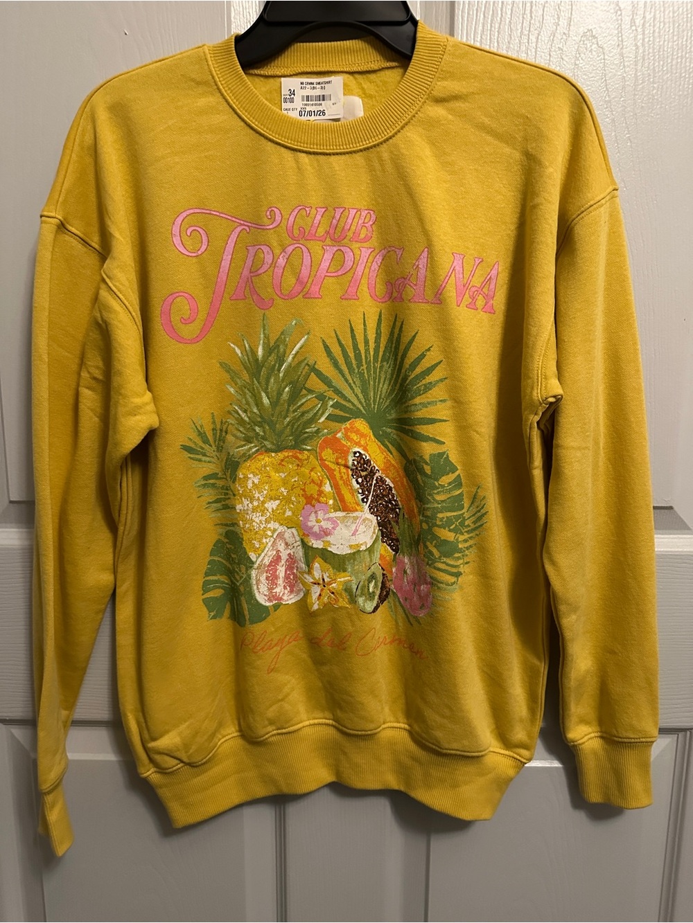 No Boundaries Yellow Tropical Graphic Sweatshirt